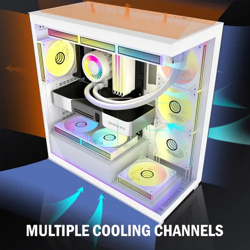 Miniatura 3 de ATX - Carcasa para PC con 7 ventiladores PWM ARGB preinstalados, carcasa de computadora de torre media con vidrio templado dual de visión completa