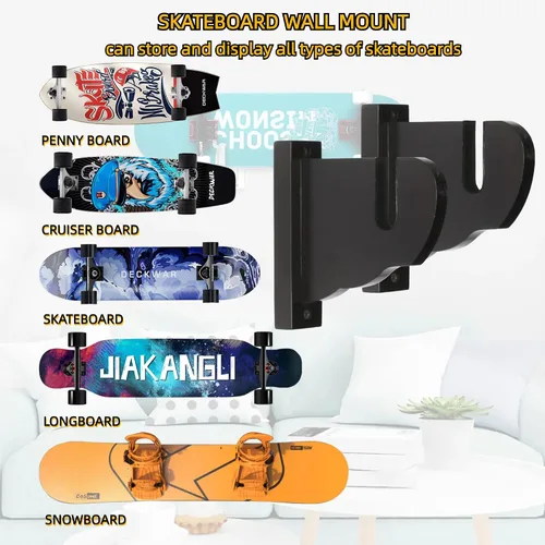 Miniatura 3 de BiJun Soporte de pared para patineta, exhibición de montaje en pared para snowboard, estante horizontal de acrílico, colgador de almacenamiento