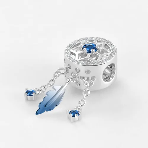 Miniatura 3 de Abalorio de cristal con diseño de atrapasueños espirituales y plumas colgantes para pulsera Pandora
