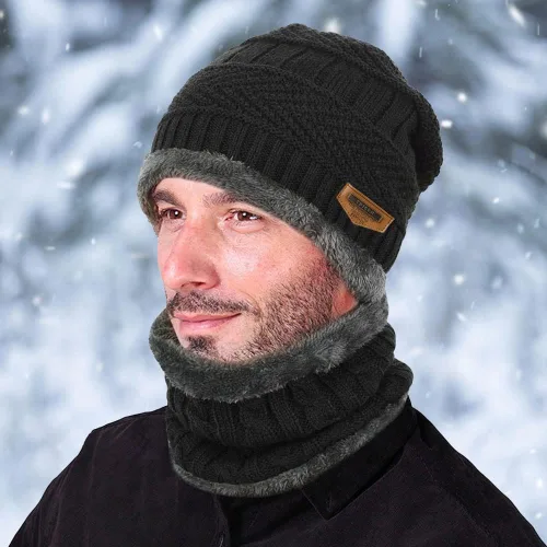 Miniatura 6 de 4 piezas de gorro de invierno para hombre y mujer, conjunto de bufanda de punto cálido para hombre y mujer, One Size-Medium