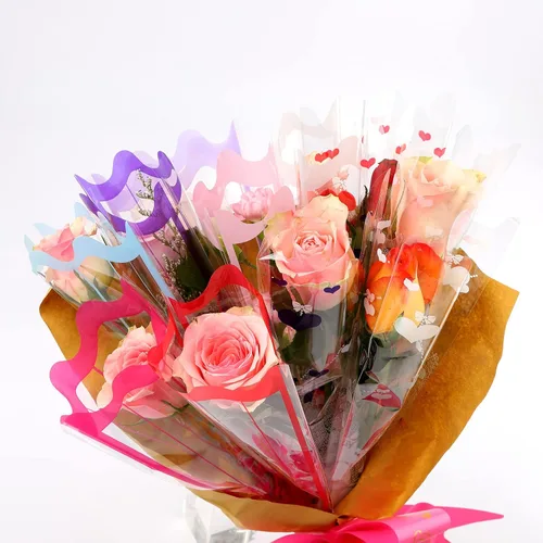 Miniatura 6 de Bolsas de envoltura de 100 unidades, diseño de flores transparentes con manga para ramo de flores, 100 unidades, S-Rose