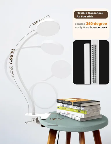 Miniatura 5 de LiFMIRA Lámpara de Cama con Clip de Luz 8W 66 LED Luz de Lectura para Cama, 5 Colores 10 Niveles de Brillo Regulable, Lámpara de Lectura de Metal