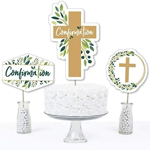 Miniatura 4 de Big Dot of Happiness Confirmation Elegant Cross - Palitos de centro de mesa para fiestas religiosas, decoración festiva y significativa, 15