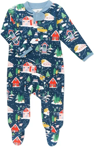 HonestBaby unisex-baby Sleep and Play Footed Holiday Pajamas One-Piece Sleeper Zip-front Organic Cotton PJs Baby Boys, Girls, Unisex (LEGACY)