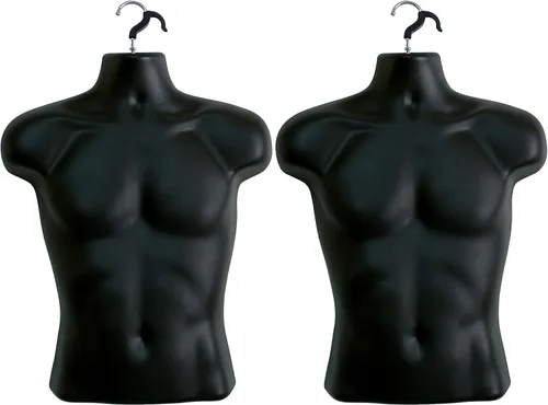 Miniatura 11 de Maniquí torso masculino negro con respaldo hueco, cuerpo apilable para exhibición de camisetas, mostrador, ferias de manualidades, fotos y diseño