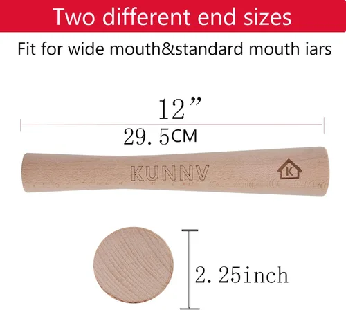 Miniatura 4 de Chucrut Pounder para tarros Mason Fermentación Vegetal Packer Kimchee Tamper, una pieza de madera de haya maciza (12 pulgadas)