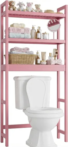 Miniatura 12 de SMIBUY Estante de almacenamiento de baño, estante organizador de bambú sobre el inodoro, ahorro de espacio de inodoro independiente con estantes