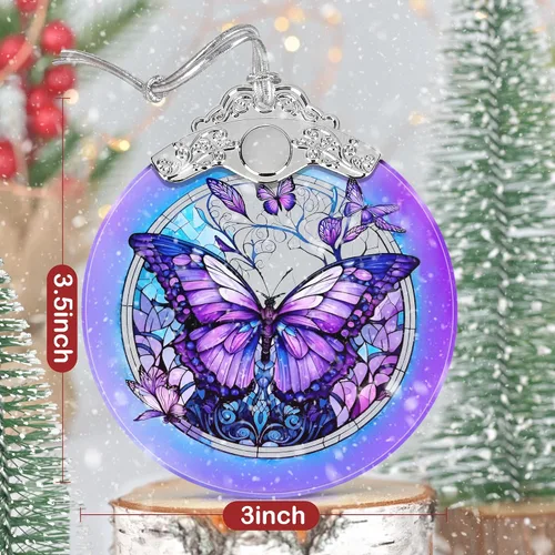 Miniatura 2 de Adorno de mariposa, adornos de Navidad, decoraciones de Navidad para árbol, adorno de vitral, recuerdo de reliquia, intercambio de regalos, ideas