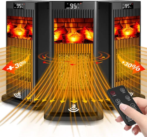 Calentador de espacio, calentadores de espacio pequeño 2024 para uso en interiores, calentador eléctrico oscilante con sensor infrarrojo y efecto de