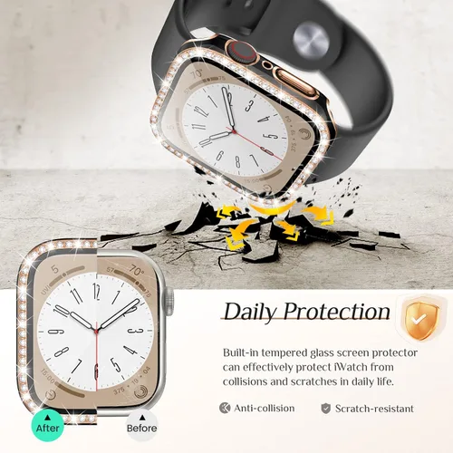 Miniatura 5 de Goton - Pack de 2 Fundas Bling para Apple Watch con Protector de Pantalla 40mm SE 3/2/1, Series 6/5/4, Funda con Purpurina para Mujer con Diamantes