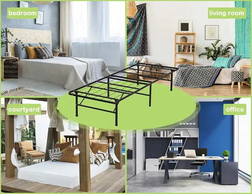 Miniatura 7 de Base de cama individual de 14 pulgadas de alto, plataforma de metal plegable con soporte de listones de acero, sin ruido, no necesita somier