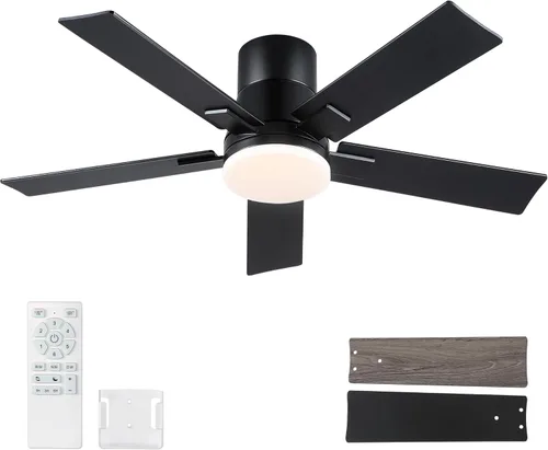 Miniatura 10 de Ventiladores de techo de 42 pulgadas con luces y control remoto, ventilador de techo de níquel cepillado, motor CC reversible de 6 velocidades, LED