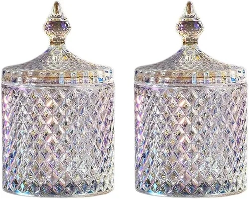 Miniatura 2 de Tarro decorativo para dulces para el hogar, recipiente de almacenamiento de bufé de dulces, tarro facetado de diamante de cristal transparente