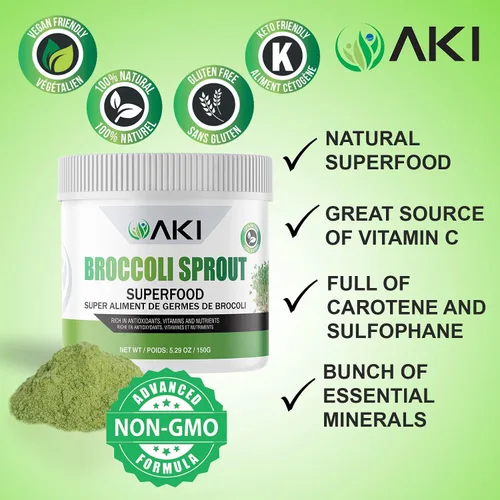 Miniatura 7 de AKI Broccoli Broccoli Sprout Powder - Ideal en vitaminas y sulforafano - Superalimento para batidos de verduras verdes o comidas - Sin OMG