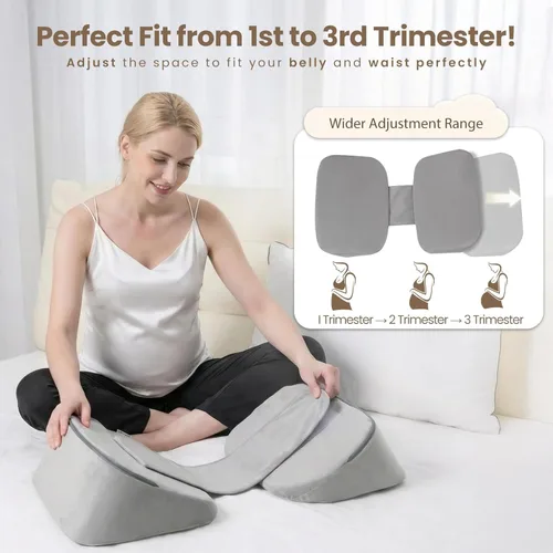 Miniatura 6 de Almohada de embarazo ajustable de 30° – Almohada de maternidad portátil de viaje con funda lavable, alivio de espalda, presión abdominal y cadera