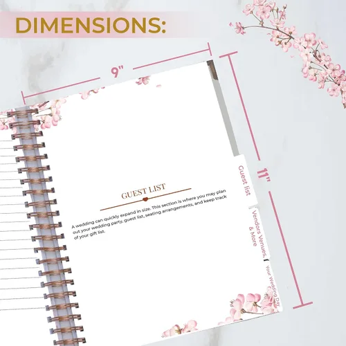 Miniatura 5 de Hermoso planificador de boda nupcial – 9 x 11 pulgadas planificador de bodas libro y organizador con 5 secciones con pestañas, 144 páginas