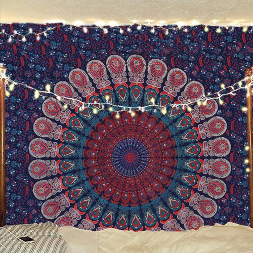 Miniatura 17 de Tapiz hippie indio bohemio psicodélico dorado azul pavo real mandala colgante en la pared (negro blanco, Queen (84 x 90 pulgadas) (84.6 x 90.6 in)
