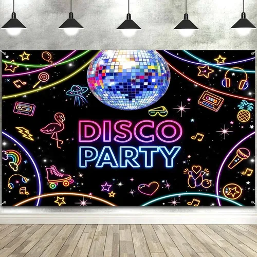 Miniatura 11 de Telón de fondo para decoración de discoteca, retro brillante, fiesta de los años 70, 80, 90, temática de escenario, danza, decoración de fiesta