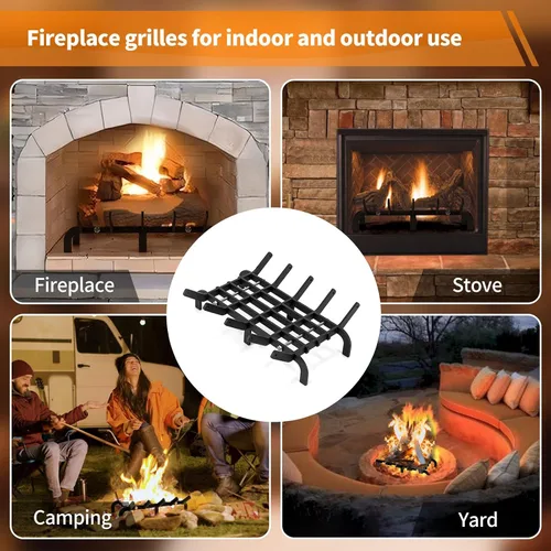 Miniatura 5 de Rejilla para chimenea, rejilla de chimenea de 16 pulgadas, resistente de acero de alto carbono, para interiores y exteriores, para estufa de leña