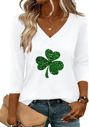 Miniatura 26 de Zeagoo Camisetas de manga 3/4 para mujer, cuello en V, blusa casual elegante, camisetas básicas 2026, ropa de moda S-2XL