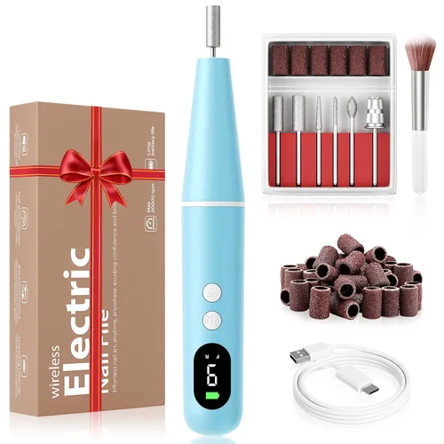 Miniatura 13 de Kit de taladro eléctrico de uñas, lima de uñas eléctrica, máquina de taladro de uñas inalámbrica para uñas de polvo de gel acrílico, manicura Blanco