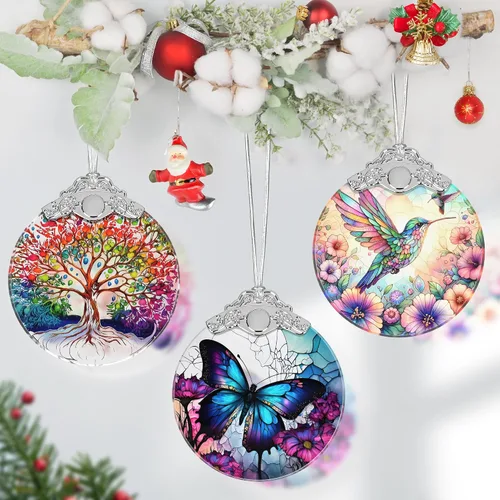 Miniatura 5 de Adorno de vitral, adornos de Navidad, decoraciones de árbol de Navidad, decoración de mariposa de Navidad, adornos de mariposa para árbol