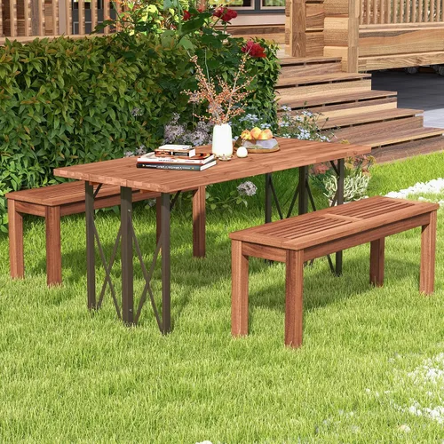 Miniatura 2 de RELAX4LIFE Banco de madera para exteriores, banco de patio con asiento de listones, marco de madera maciza resistente a la intemperie, banco