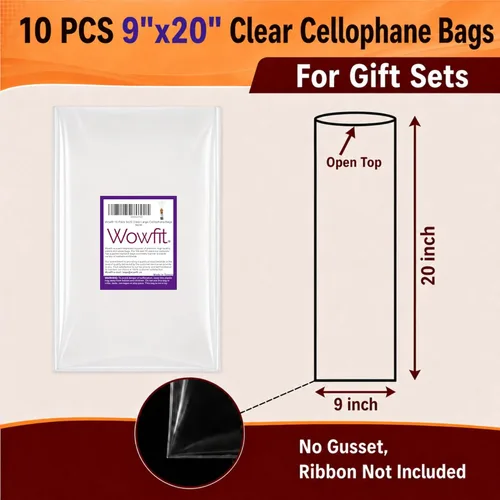 Miniatura 2 de Wowfit Bolsas de celofán, 10 unidades de 9x20 pulgadas Bolsas de celofán transparentes perfectas para regalos, presentes, botellas de vino