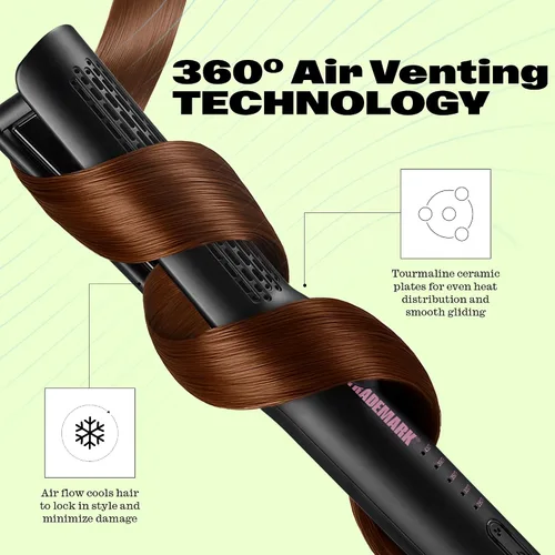 Miniatura 7 de Trademark Beauty Plancha plana para peinar el flujo de aire, alisador y rizador de pelo 2 en 1, placas de cerámica, revestimiento de turmalina, Negro