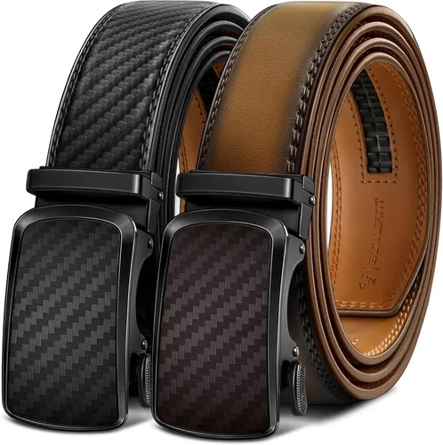 Miniatura 18 de BULLIANT - Paquete de 2 cinturones de cuero con trinquete para hombre, ajustables, corte de 1 3/8 para un ajuste perfecto, regalo para hombre