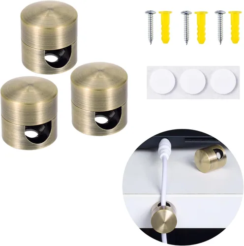 3 juegos de soportes para cables de carga, clips adhesivos de metal de color cobre antiguo, soportes de anclaje de cable ajustables, organizador de
