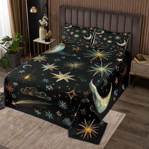 Miniatura 30 de Erosebridal Juego de ropa de cama de calavera de vaca bohemia tamaño individual para vaquero occidental, diseño de cactus y esqueletos negros, juego