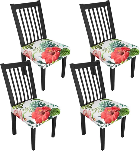 Miniatura 69 de Juego de 4 fundas elásticas para sillas de comedor, fundas para sillas de comedor con estampado floral, fundas para asientos de sillas con estampado