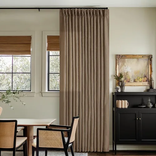 Miniatura 57 de Cortinas de lino natural con pliegues fruncidos de 120 pulgadas de largo para sala de estar, cortinas plisadas con ganchos y lengüeta trasera