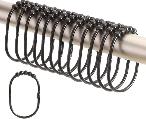 Miniatura 10 de 2 Lb. Depot Juego de 12 anillos anchos para cortina de ducha, fáciles de deslizar y a prueba de óxido, ganchos de cortina de ducha de acero Negro