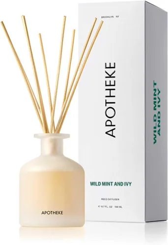 Apoteke Difusor de Aroma Esencial con Varillas de Ratán de Lujo para el Hogar, Menta Silvestre y Hiedra - 6.7 Fl Oz de Aceite Esencial para