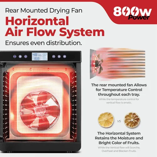 Miniatura 4 de Magic Mill - Máquina deshidratadora de alimentos premium (15 bandejas extra grandes de acero inoxidable) Secador de 800W para cecina de ternera