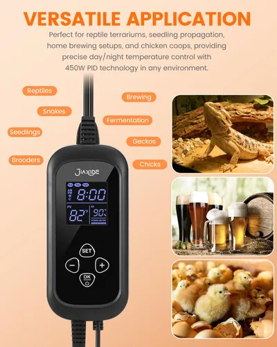 Miniatura 9 de Controlador de termostato de reptiles de 450 W, control de termostato de atenuación PID con temporizador de día/noche para lámparas de calor