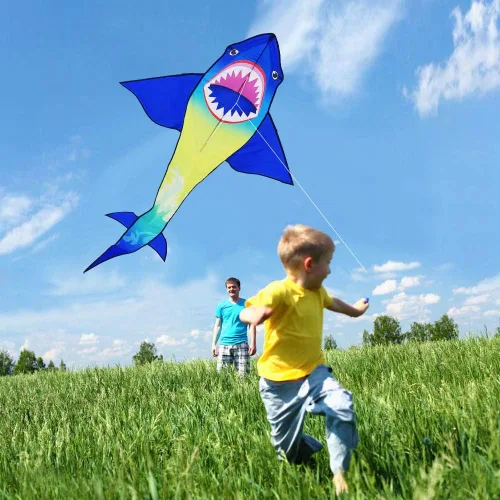 Miniatura 2 de HONBO Cometas grandes de tiburón para niños y adultos, fáciles de volar, cometa para principiantes para niños y niñas para juegos al aire libre