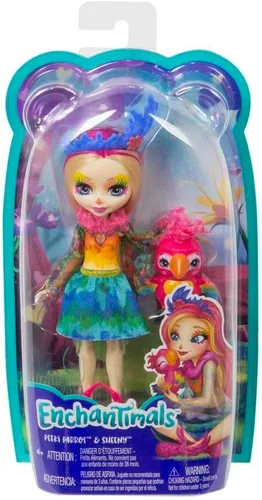 Miniatura 5 de Enchantimals Muñeca de loro Peeki y figura de animal brillante