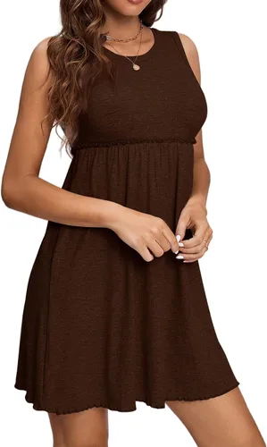 Miniatura 4 de LYANER Vestido corto sin mangas con cuello redondo y ribete de volantes para mujer