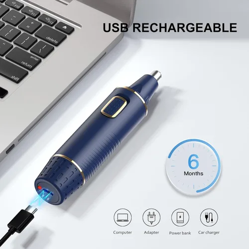 Miniatura 3 de XOOMRSCP Recortadora de pelo de nariz para hombres, recortadora de pelo recargable 2 en 1, sin dolor, multifuncional, para orejas y nariz, con Azul