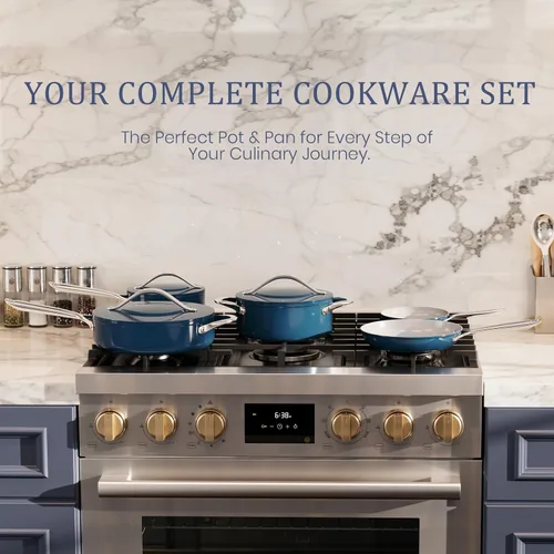Miniatura 7 de CookinCraze Cacerola de cerámica antiadherente de 3.5QT con tapa, olla de sopa de 8 pulgadas, distribución uniforme del calor, olla de cocina Azul