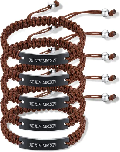 Miniatura 21 de MEALGUET Pulseras de ID Personalizadas para Parejas Grabado Personalizado Hecho a Mano Cuerda Trenzada Pulsera de Muñeca para Hombres Mujeres