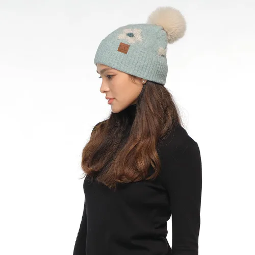 Miniatura 4 de C.C Southwest - Gorro de punto con pompón para mujer, unisex, elástico, suave, cálido, con piel sintética, gorro de invierno