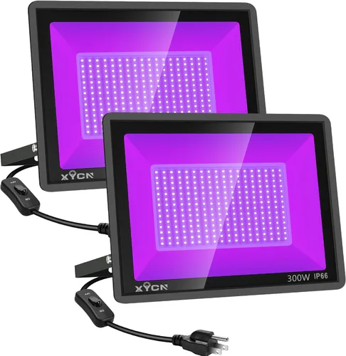Miniatura 8 de XYCN Paquete de 2 bombillas LED de luz negra de 100 W, foco de luz negra con enchufe y interruptor, neón con clasificación de protección IP66