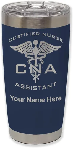 Miniatura 20 de LaserGram Vaso aislado al vacío de 20 onzas, asistente de enfermera certificada por CNA, grabado personalizado incluido (negro)