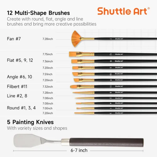 Miniatura 6 de Shuttle Art - Juego de 66 pinturas acrílicas, juego de pintura acrílica de 30 colores, caballete de madera, lienzo de pintura, pinceles de pintura