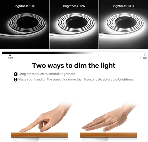 Miniatura 2 de Tira de luces LED COB de neón de 16.4 pies, 24 V, 1400 LED, sensor táctil de madera penetrable, impermeable, blanco, regulable, tira de luz de neón