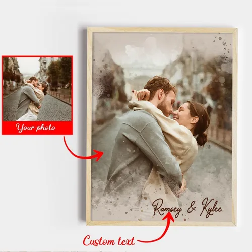 Miniatura 2 de NAZENTI Retrato personalizado de pareja en acuarela a partir de foto, pintura personalizada de foto para arte de pared, retrato personalizado